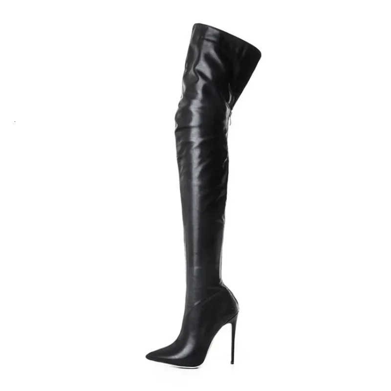 Plus Size 34-46 Women Boots Sexy Thigh High Boots Stretch PU Leather Over-the-knee Heeled Boots Black Red Autumn Winter Shoes 251110