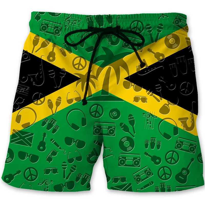 Jamaica 3D Printed Mens Beach Shorts with Jamaican Flag Pattern Surfboard Shorts Summer Vacation Swimming Dry Ice ShortsW250410