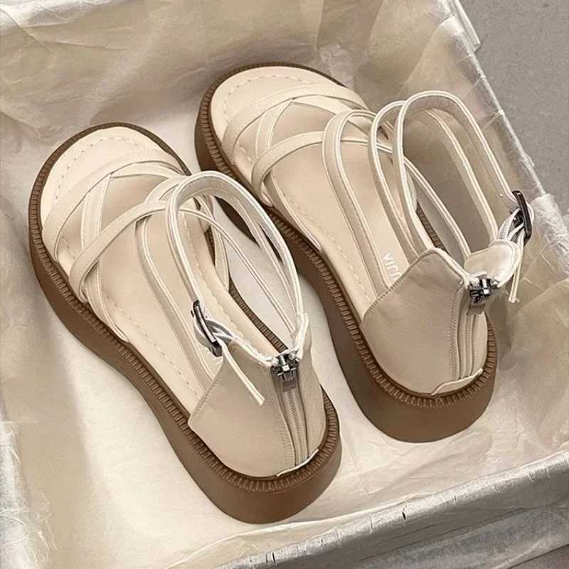 Thick Heel Womens Sandals Womens New Hollow Open Toe Fi Casual Sandals Womens Designer Flat Roman Shoes Summer 2025XJ250410