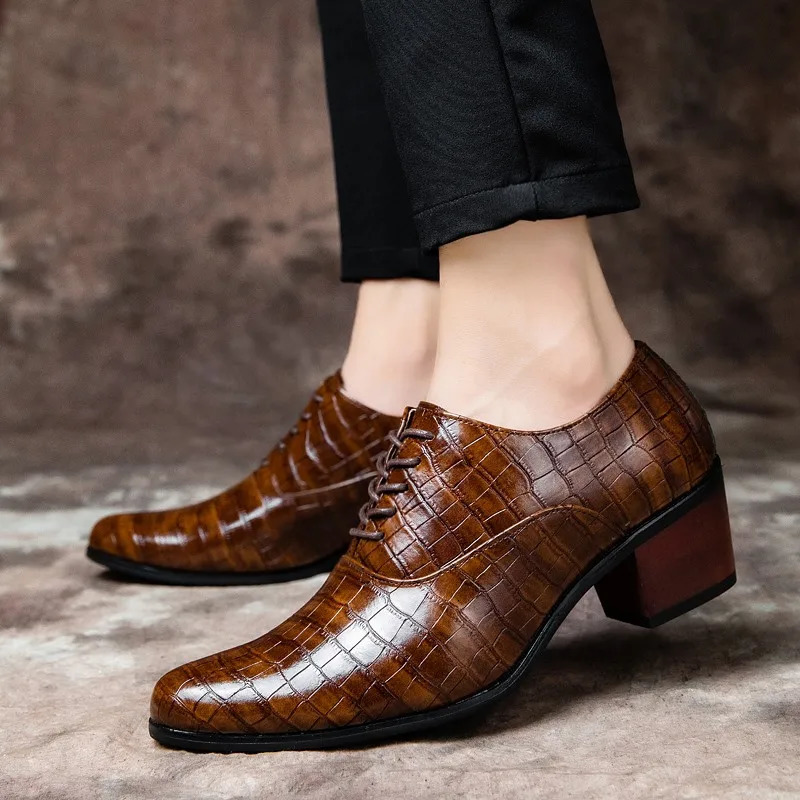 Increase Mens Heel Shoes Formal Leather Brown Men Loafers Dress Shoes Fashion Mens Casual Shoes Zapatos Hombre 251106