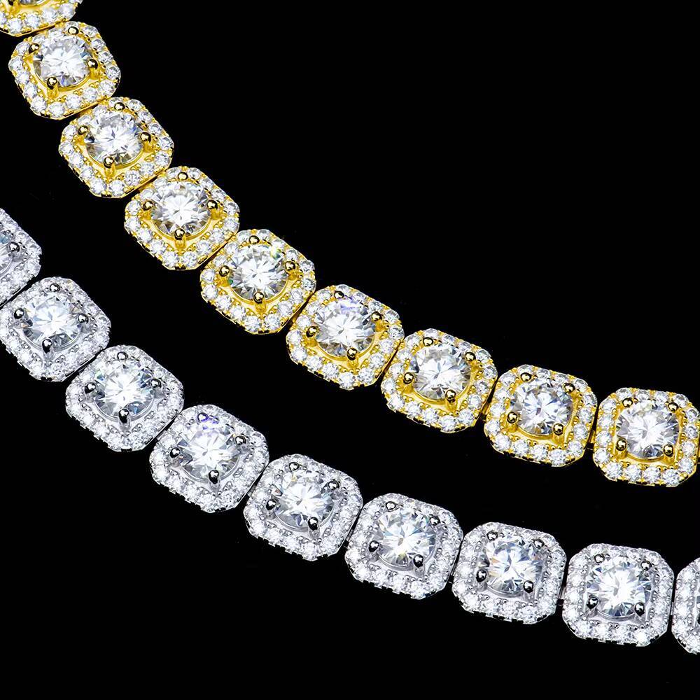 Hip Hop Iced D Color VVS 925 Sterling Silver Tennis Square Suger Chain Necklace Moissanite Diamond for Men