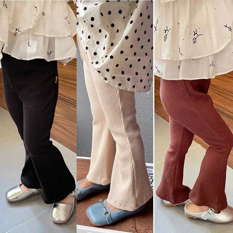 2024 Fashion Kids Girls Cotton Ribbed Flared Pants Spring Autumn Sweet Elasticity Slim Solid Color Trousers Leisure Pants 1-6Y L251110