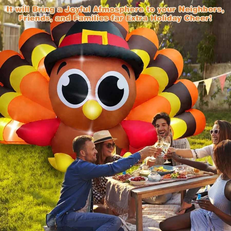 Christmas 8FT Fall Inflatable Turkey with Builtin LED Lights and Big Tail for Outdoor Lawn Yard Decoration Perfect Thanksgiving Outdoor I Y251111
