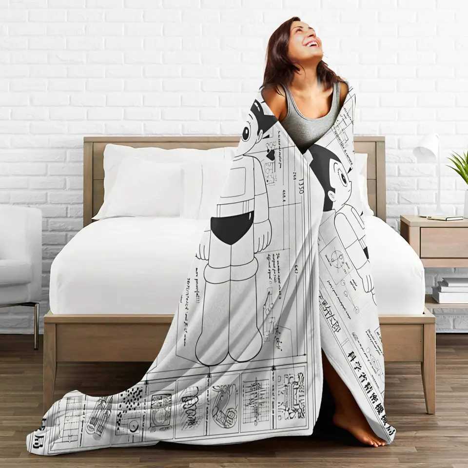 Astro Boy Blueprint Knitted Blanket Astroboy Anime Fleece Throw Blanket Summer Air Conditioning Printed Soft Warm Bedspreads C251111