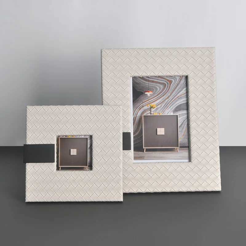Modern Luxury Woven Texture Leather Picture - Elegant Decorative Tabletop Frame for Bedroom and Home Decor L251110 H260306
