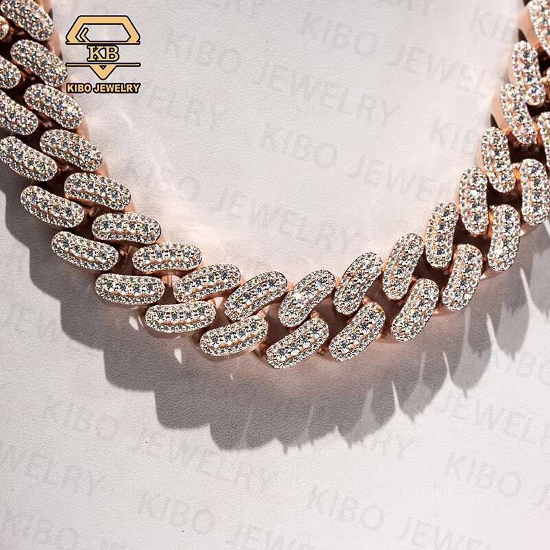 Hip Hop Chaine Jewelry Moissanite 925 Sterling Silver Rose Gold Plated 22mm Big Point Diamond Moissanite Heavy Cuban Link Chain