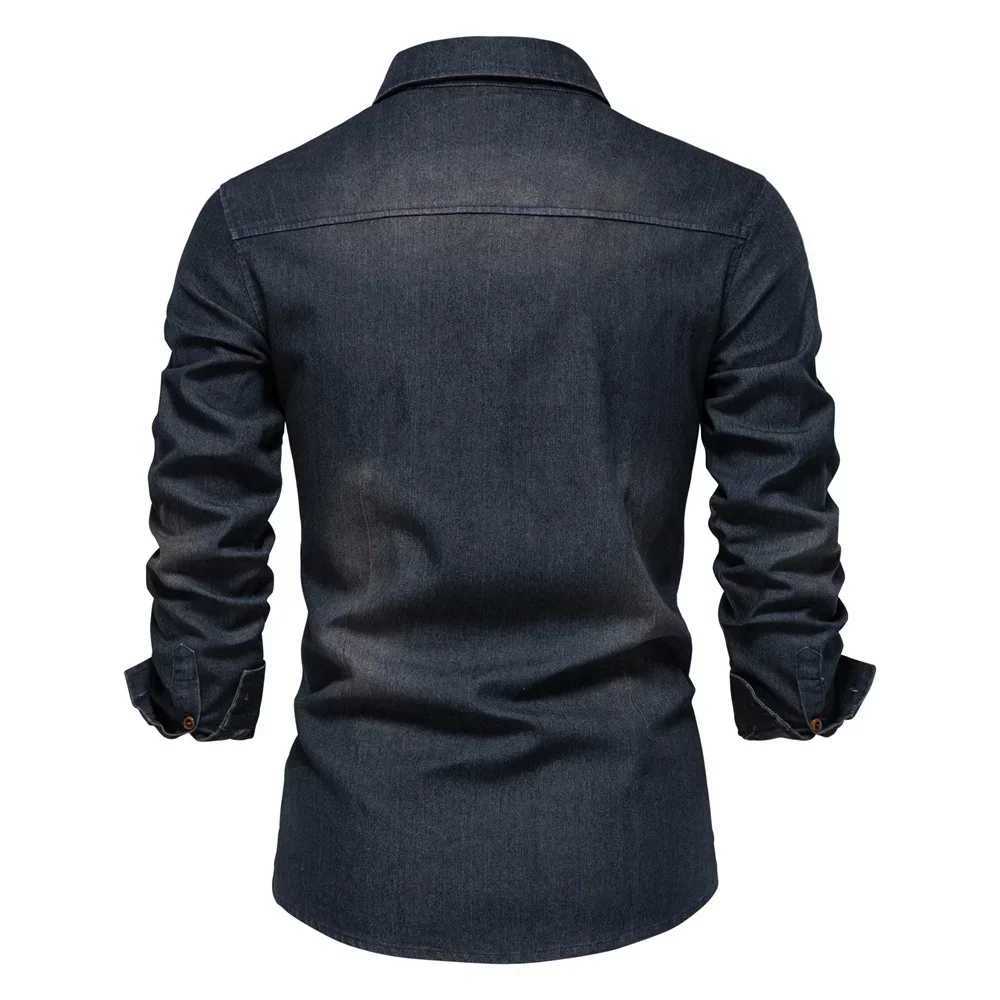 AIOPESON Elastic Cotton Denim Shirt Men Long Sleeve Quality Cowboy Shirts for Men Casual Slim Fit Jeans Men Shirts K251110