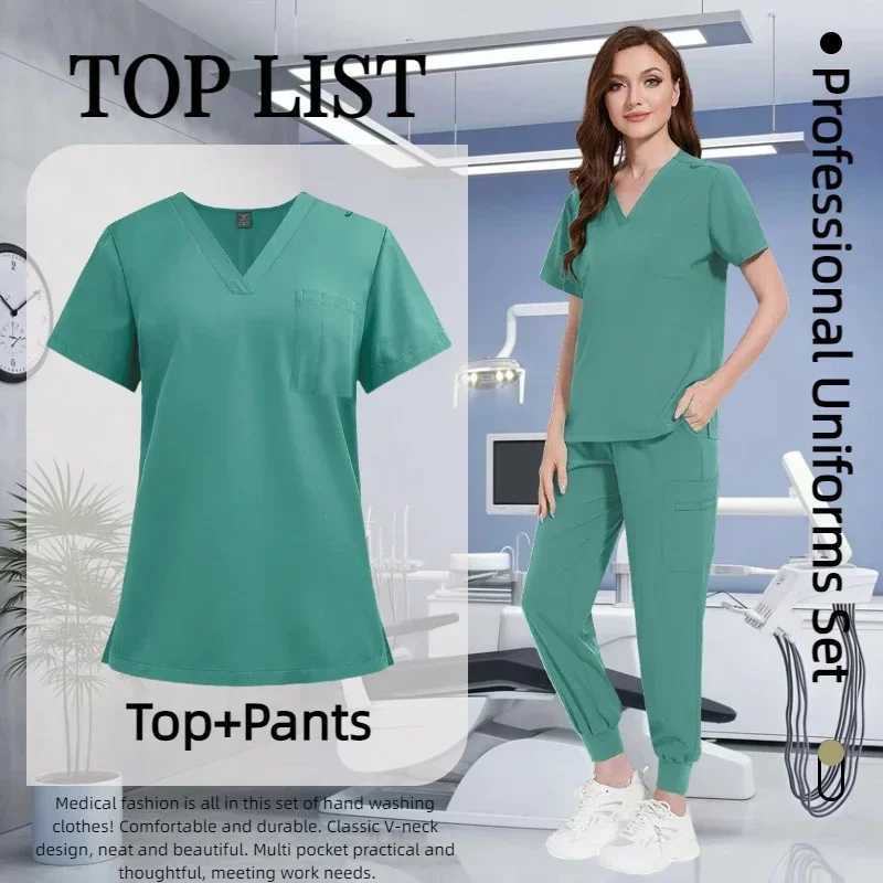 Multi color jogging set doctors nursing uniform short Slve V-neck top pocket pants nurses washer set medical clinical clothing X250410