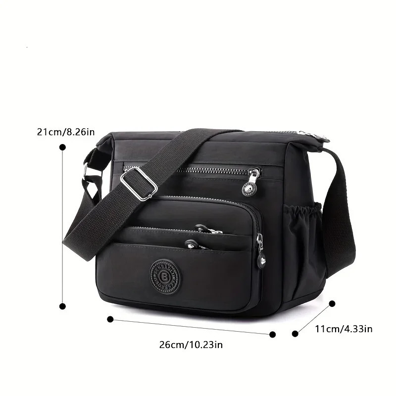 Lightweight Black Nylon Chic Crossbody Bag for Women Adjustable Strap MultiPocket n Travel Shopping School 251110