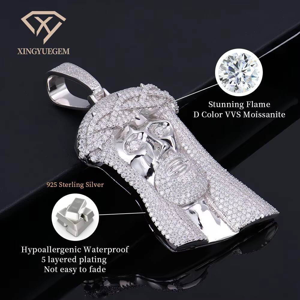 High Quality Hip Hop Men Jewelry Custom 925 Silver Jesus Cross Ice Out Chain Necklace Vvs Mossanite Moissanite Diamond Pendant
