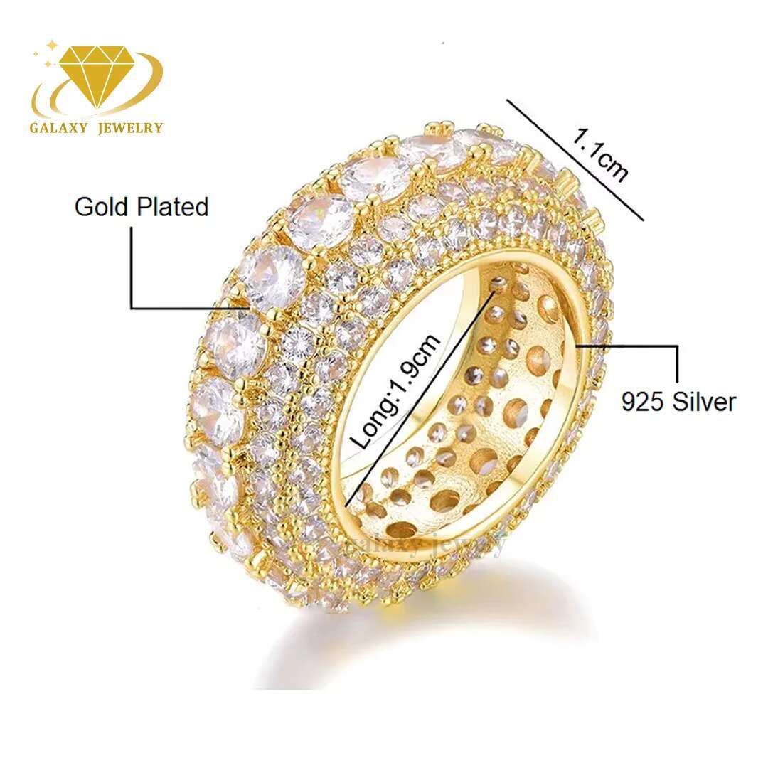 Iced Out Ring Gold Plated Diamond Hip Hop Jewelry Moissanite Men 925 Sterling Silver Wedding Eternity Ring
