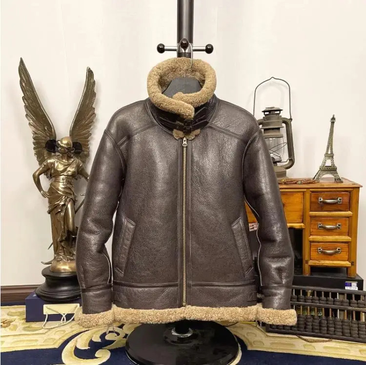 YRWholesalesMen Bomber Winter warm thick 100 fur jacketB3 natural sheepskin with wool coatquality genuine shearling 251106