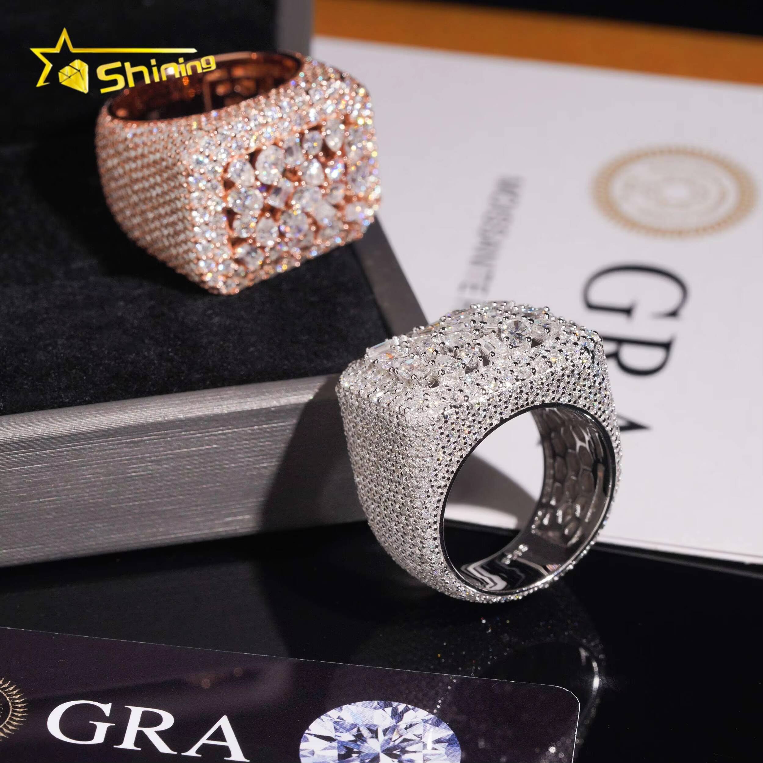 GRA Certified Moissanite Ring Men Hip Hop 925 Sterling Silver High Quality Shining Iced Out Ring Hip Hop Ring for Men