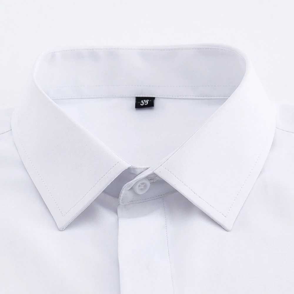 Mens Classic French Cuffs Solid Dress Shirt Fly Front Placket Formal Business Standard-fit Long Sleeve Office Work White Shirts K251110