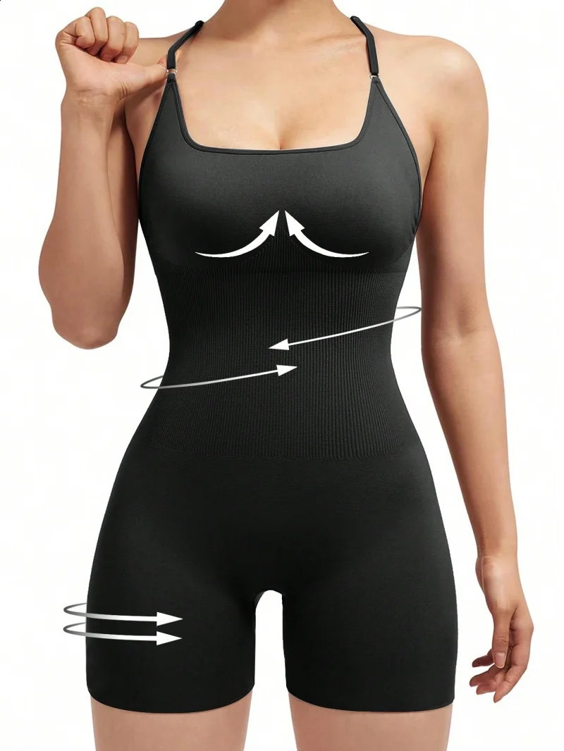 Sexy Fitness Jumpsuit Women Cross Adjustable Sports Playsuit Running One Piece Yoga Suit Scrunch Shorts Backless Set Romper 250410