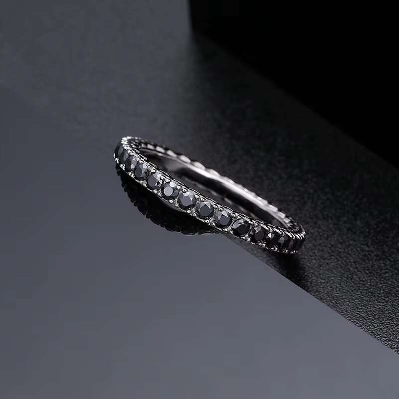 Wholesale Fine Jewelry Dainty 2.45mm 925 Sterling Silver 1 Row Black D Color VVS Moissanite Diamond Tennis Band Ring