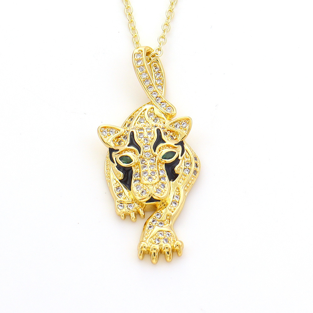 Happy Ring Europan and Amrican Cross-Bordr Jwlry Coppr Platd Ral Gold Animal Lopard Had Prsonality Trndy Hip-Hop Pndant Ncklac for Womn