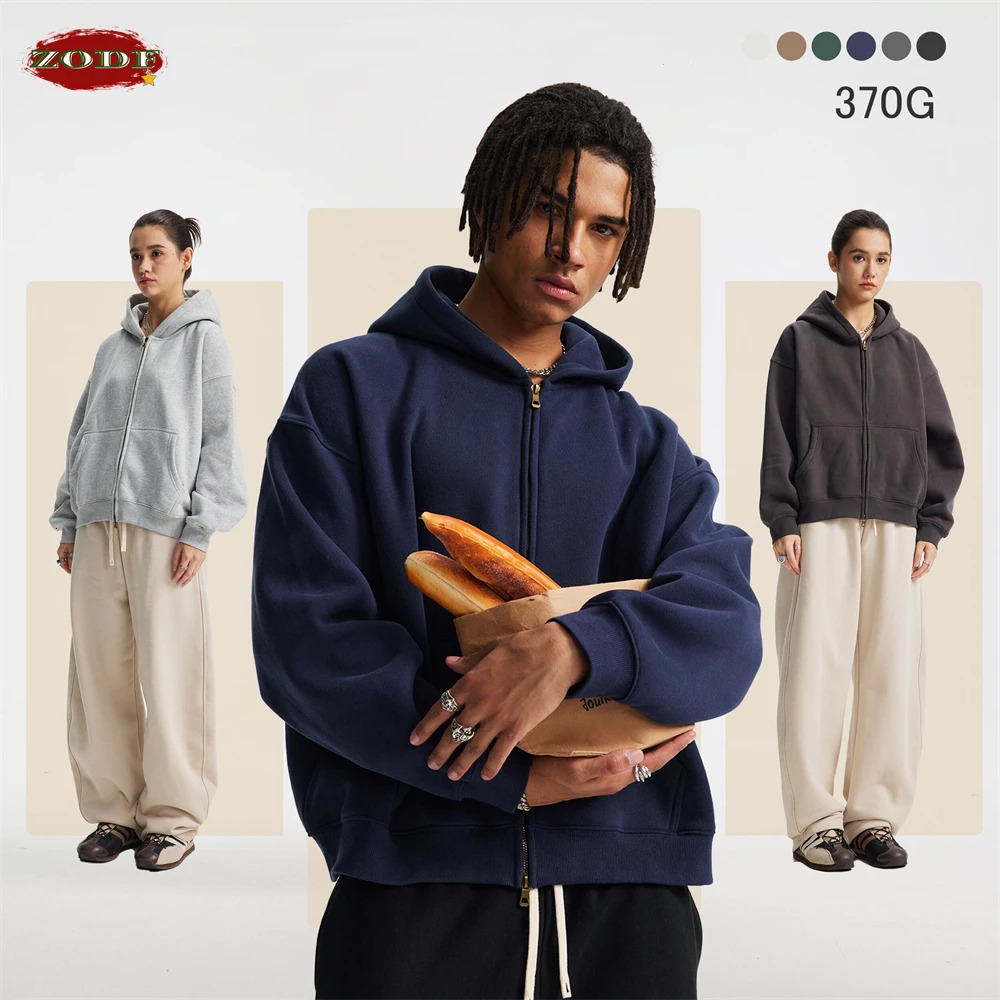 ZODF Trendy Winter Man Solid Fleece Boxy Hoodies Unisex 350gsm Double Head Zipper Hooded Sweatshirts Coat HY1122 251110
