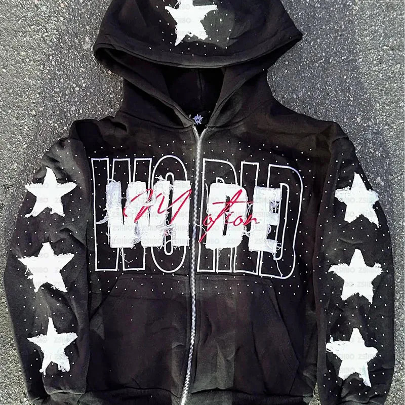 Winter Y2K High Street letters Stars Rhinestone Embroidered Zipper Top American Hip-hop Style Casual Sweatshirts Men Wom Hoodie 251110