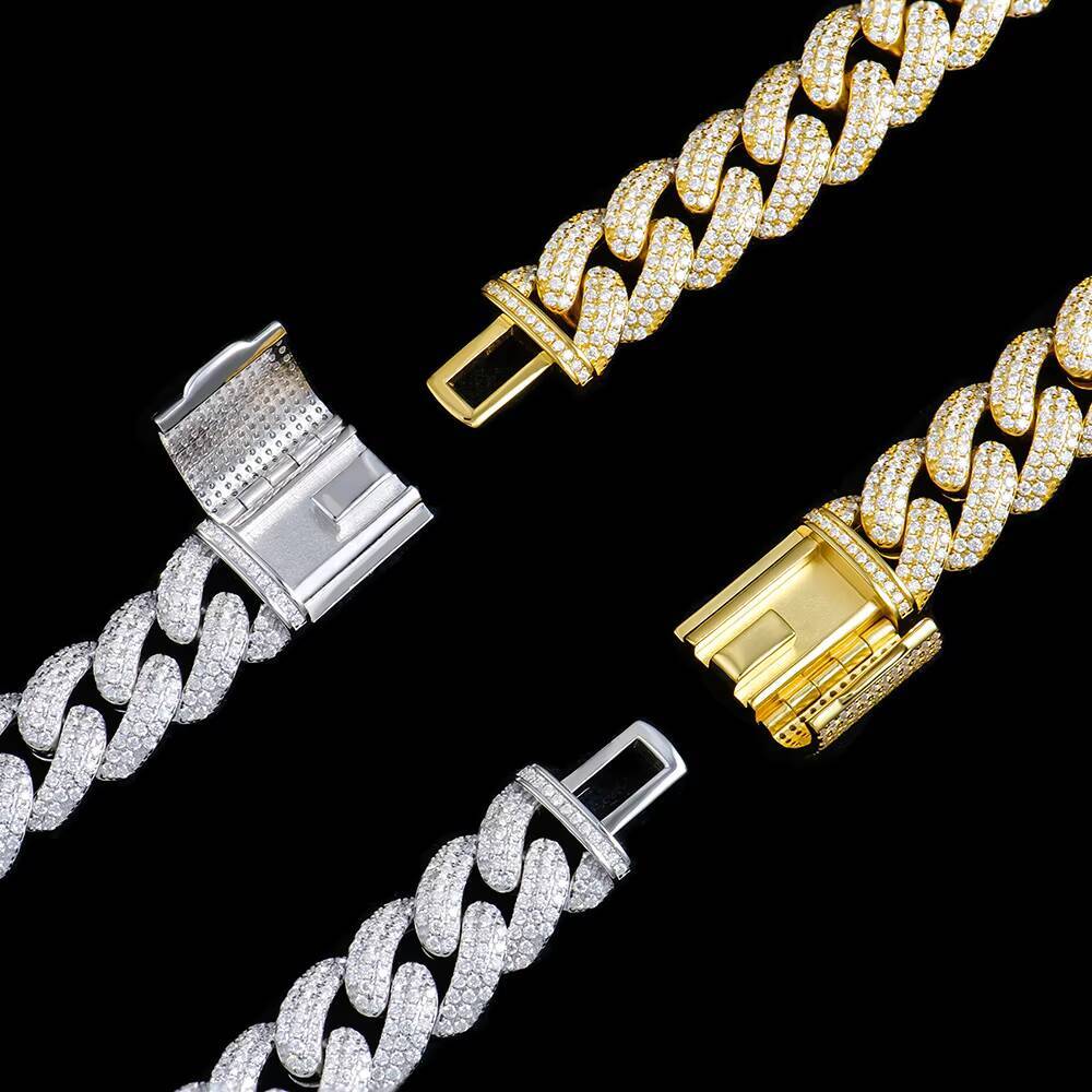 Wholesale 14mm Cuban Link Rhodium Gold Plated Color Bracelet for Men Hip Hop Style Moissanite Jewelry Cuban Chain