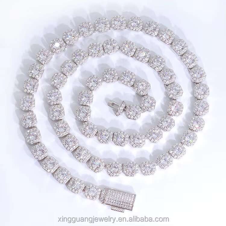 Large Size 8mm VVS Moissanite Cluster Tennis Chain S925 Silver Chain Men Necklace Iced Out Moissanite Diamond Tennis Link Chain