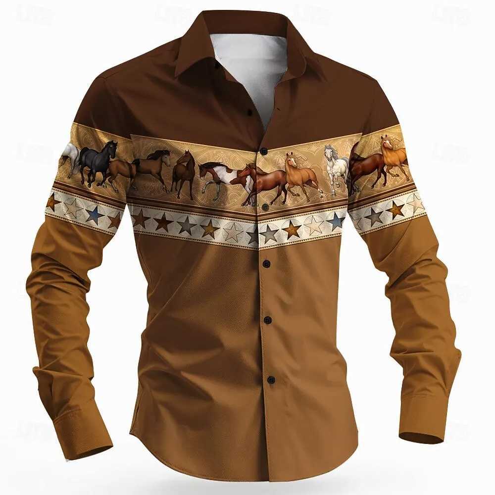 Vintage Mens Long Sleeve Shirt Aztec Bull Ethnic Shirt Button Up Shirt Streetwear Casual Comfort Polyester Slim Fit Shirts K251110