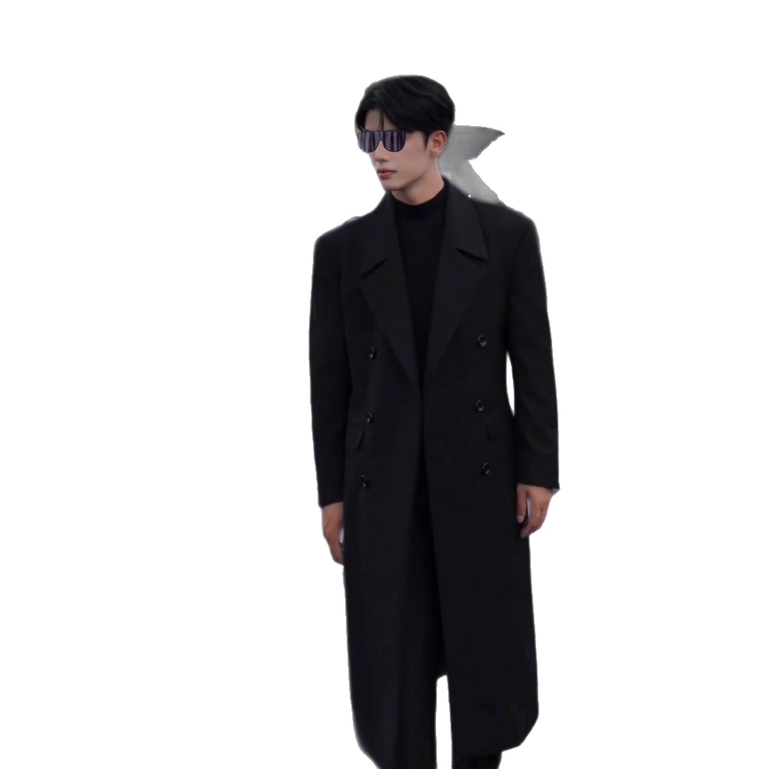 Loose French Style Elegant Trench Coat for Men, Fashionable Double-Breasted Autumn and Winter Light Mature Style Trendy Drop Shoulder Men's Wool 