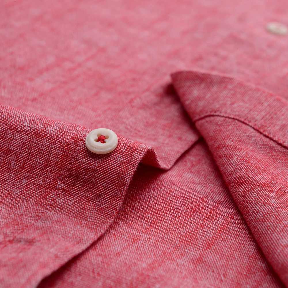 Mens Solid Button-Down Collar Dress Shirt - Breathable Cotton-Linen Blend - Long Sleeve Slim-fit - Spring Summer Casual Chic K251110