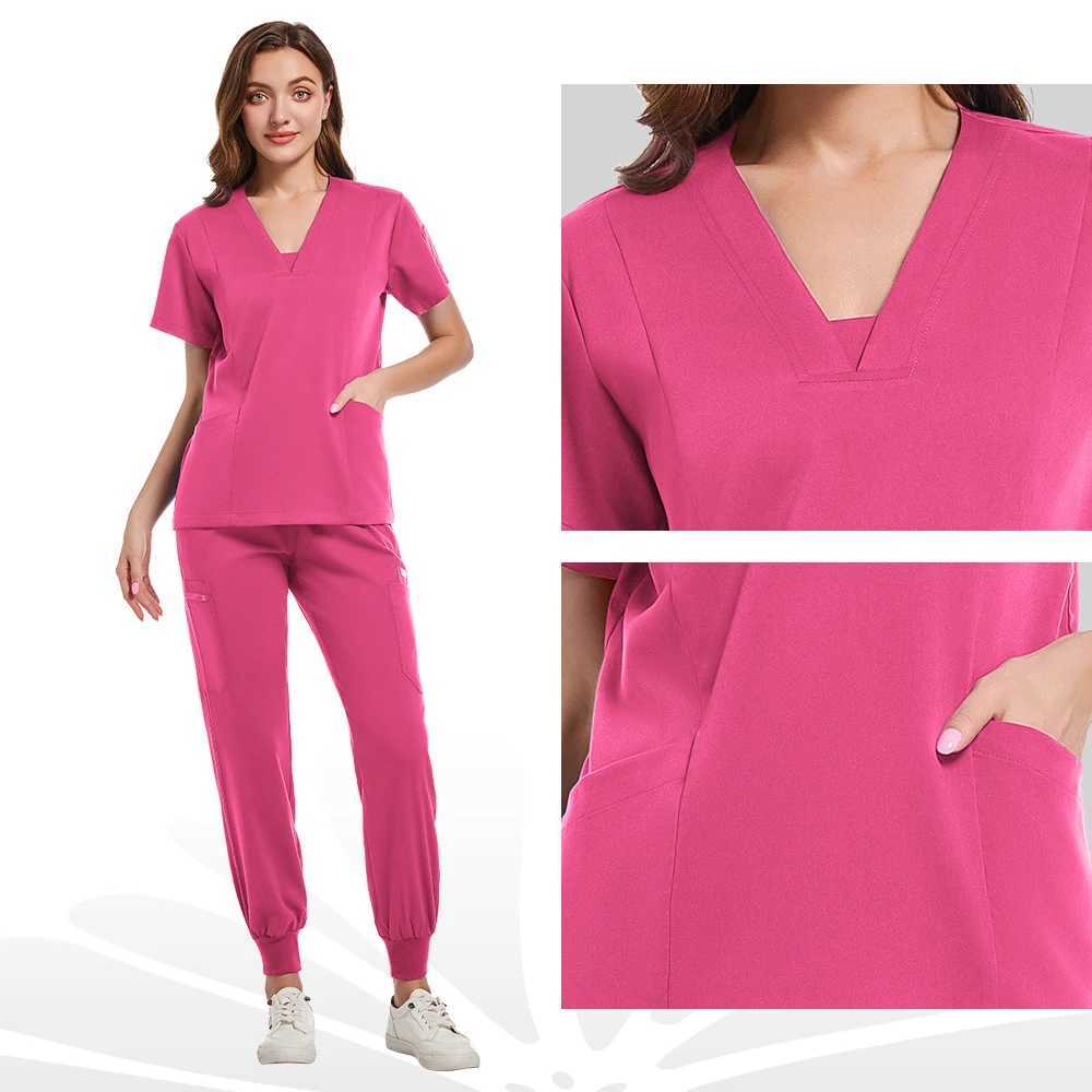 Medical Scrub Set Beauty Hospital Surgical Uniforms Women Scrub Tops Pants Nurses Accessories Dental Clinic Pet Workwear Clothes X250528