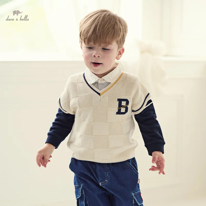 Dave Bella Kid Boys Long-Sleeved T-Shirt Childrens Top Boys Polo Shirt Spring Autumn Childrens School Clothes DB3241636 250410