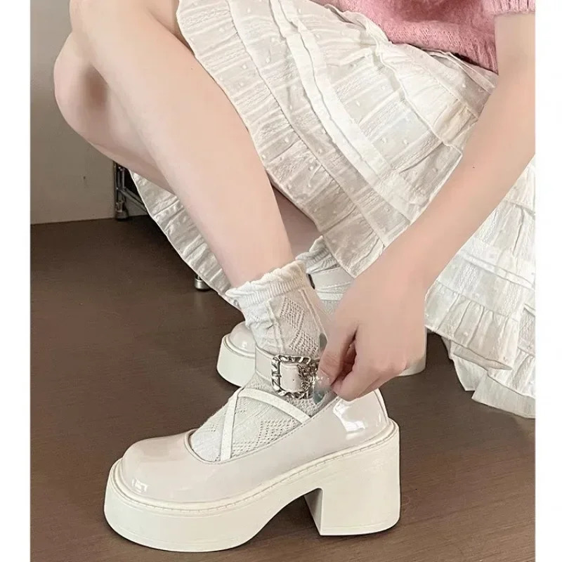 Womens Shoes 2025 Mary Janes Womens High Heel Platform Dress Pumps Women Bow Tie Buckle Strap High Heel Shoes Ladies Zapatos 251106