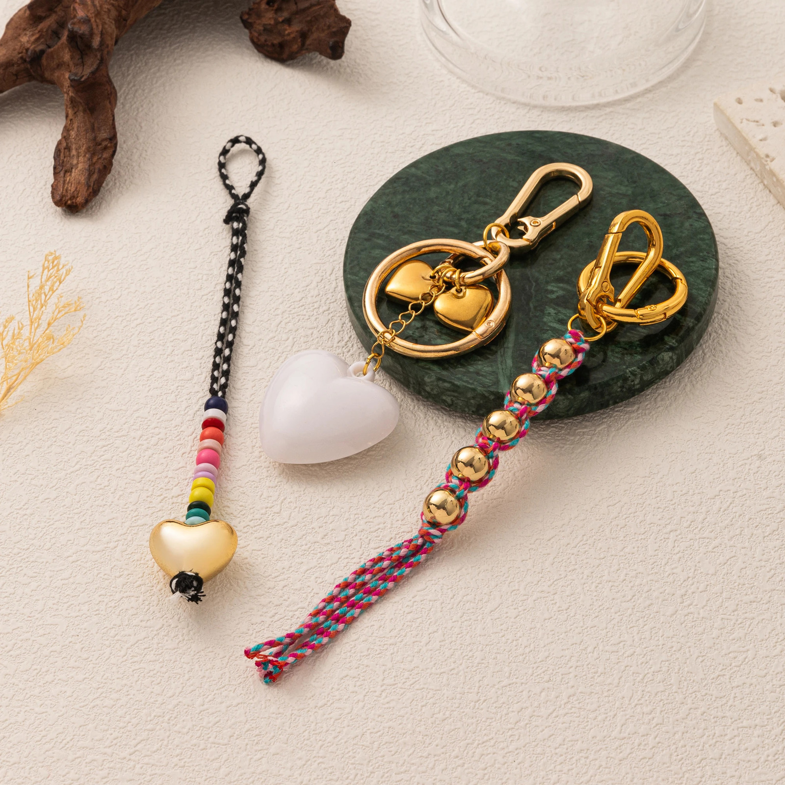 Colorful bag hanging hand woven keychain pendant colorful rope bead eyes DIY accessories gold-plated 251110