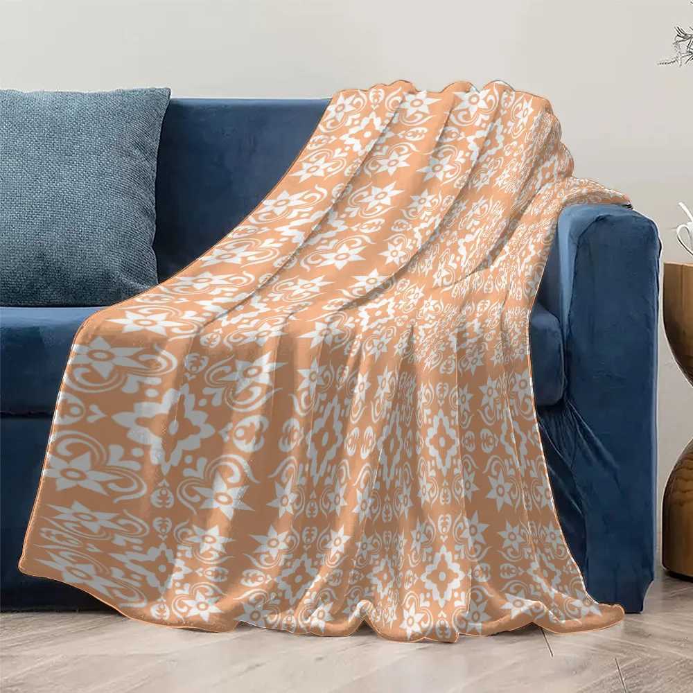Orange Floral Print Fleece Blanket Soft Warm Throw Blanket Bed Sofa Cover Decorative Gift C251111