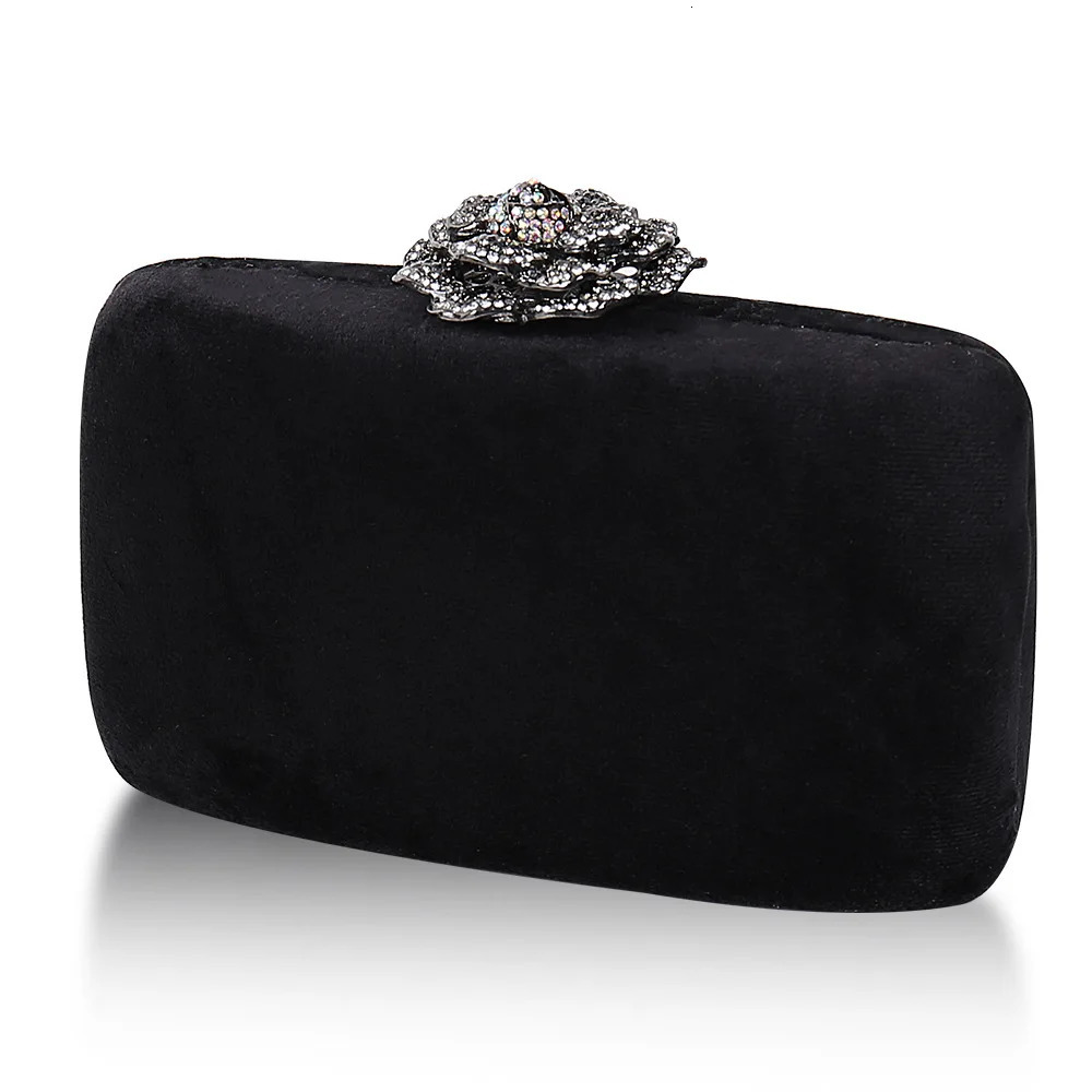 Diamonds Flower Velvet Evening Bag Women Elegant Chain Banquet Dress Clutch Bag Ladies Wedding Dinner Party Box Small Purses 251106