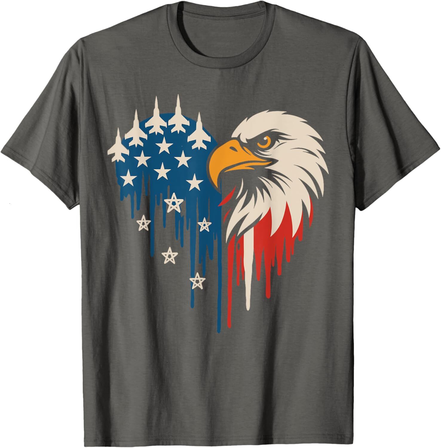 T shirt for Mens American Flag Bald Eagle Fighter Jets Patriotic 4th of July Graphic Tee Casual Tops Clothes Short sleeve