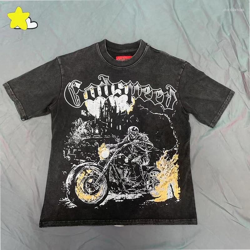 Men's T Shirts Quality Cotton Vintage Washed Black T-Shirt Men Women Streetwear Skeleton Print Shirt Loose Tee Tops
