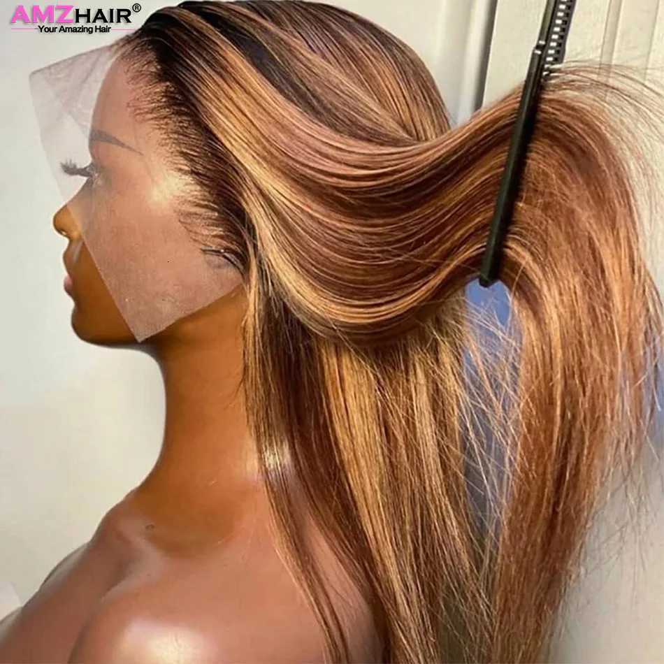 Hd Highlight Straight 13x4 Lace Front Wigs Human Hair Preplucked 360 Full Lace Wig Honey Blonde Colored 13x6 Lace Frontal WigsT251111