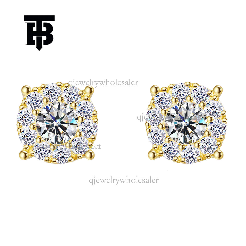 TB BHULAMTE New Amazon 2023 S925 Sterling Silver Inlaid 45 Carat Round Moissanite Earrings European and American Style Classic Earrings for Men and Wo