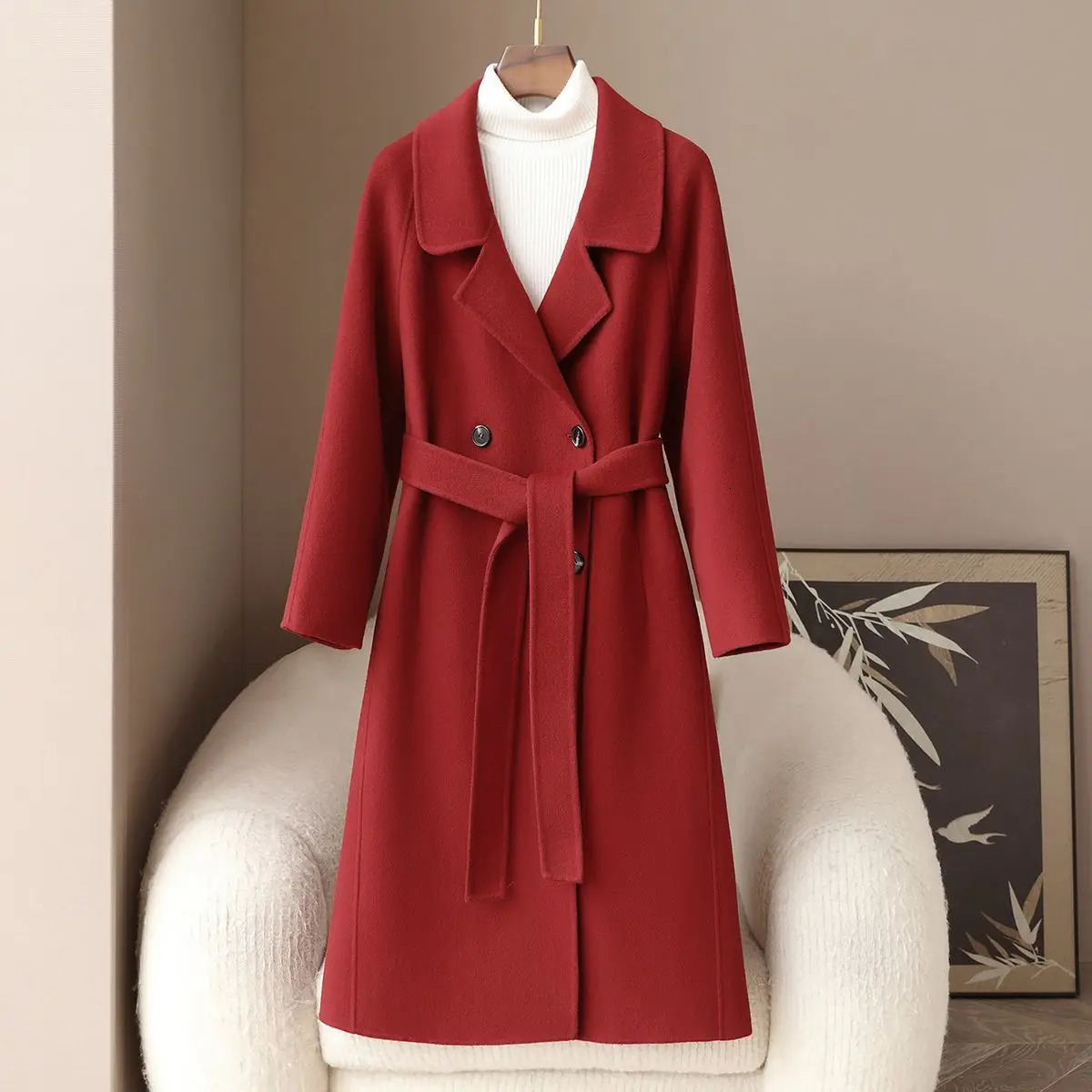 25ss product 100 sheep wool doublesided woolen coat autumn style simple slim fit womens jacket 251104