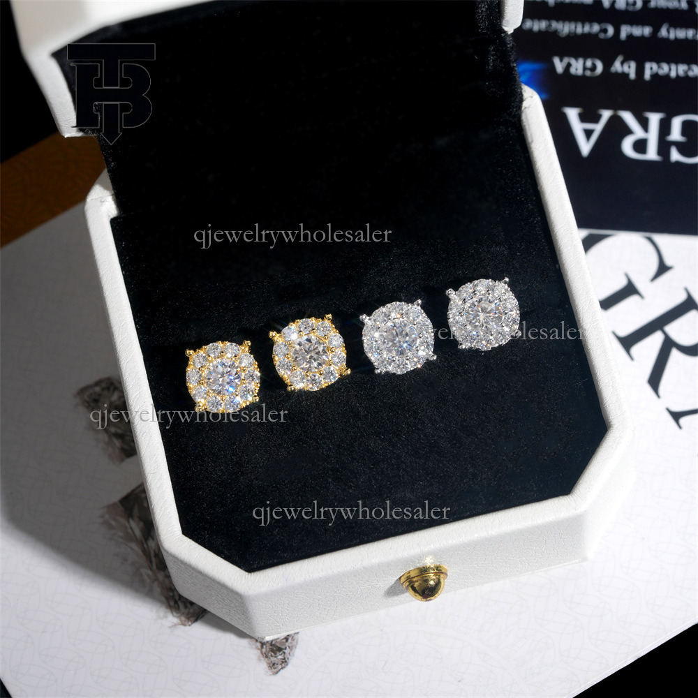 TB BHULAMTE New Amazon 2023 S925 Sterling Silver Inlaid 45 Carat Round Moissanite Earrings European and American Style Classic Earrings for Men and Wo