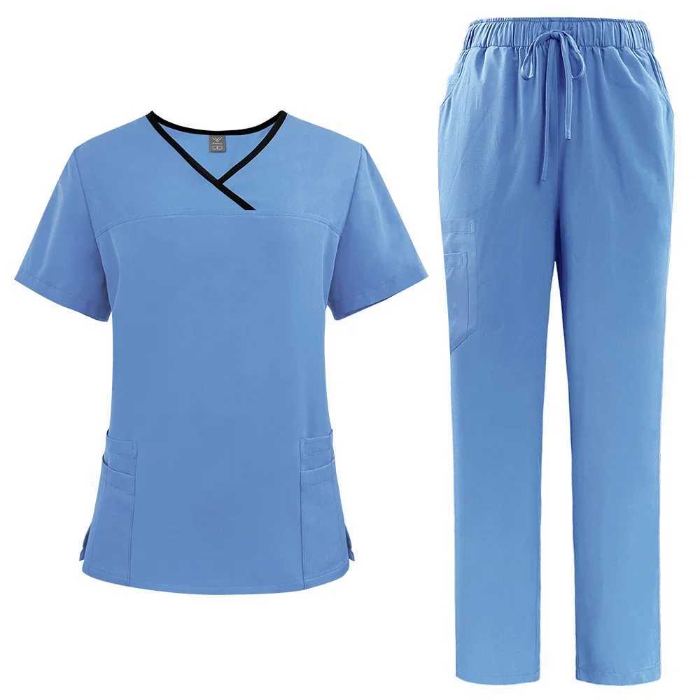Solid color breathable care washer womens uniform elastic pet clinic nurses work clothes medical doctors thin clothes X250410