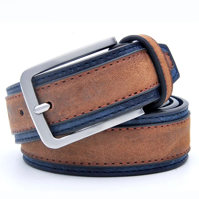 Fashion Genuine Leather Suede Mens Cowhide Belt Brushed Metal Pin Buckle 251110