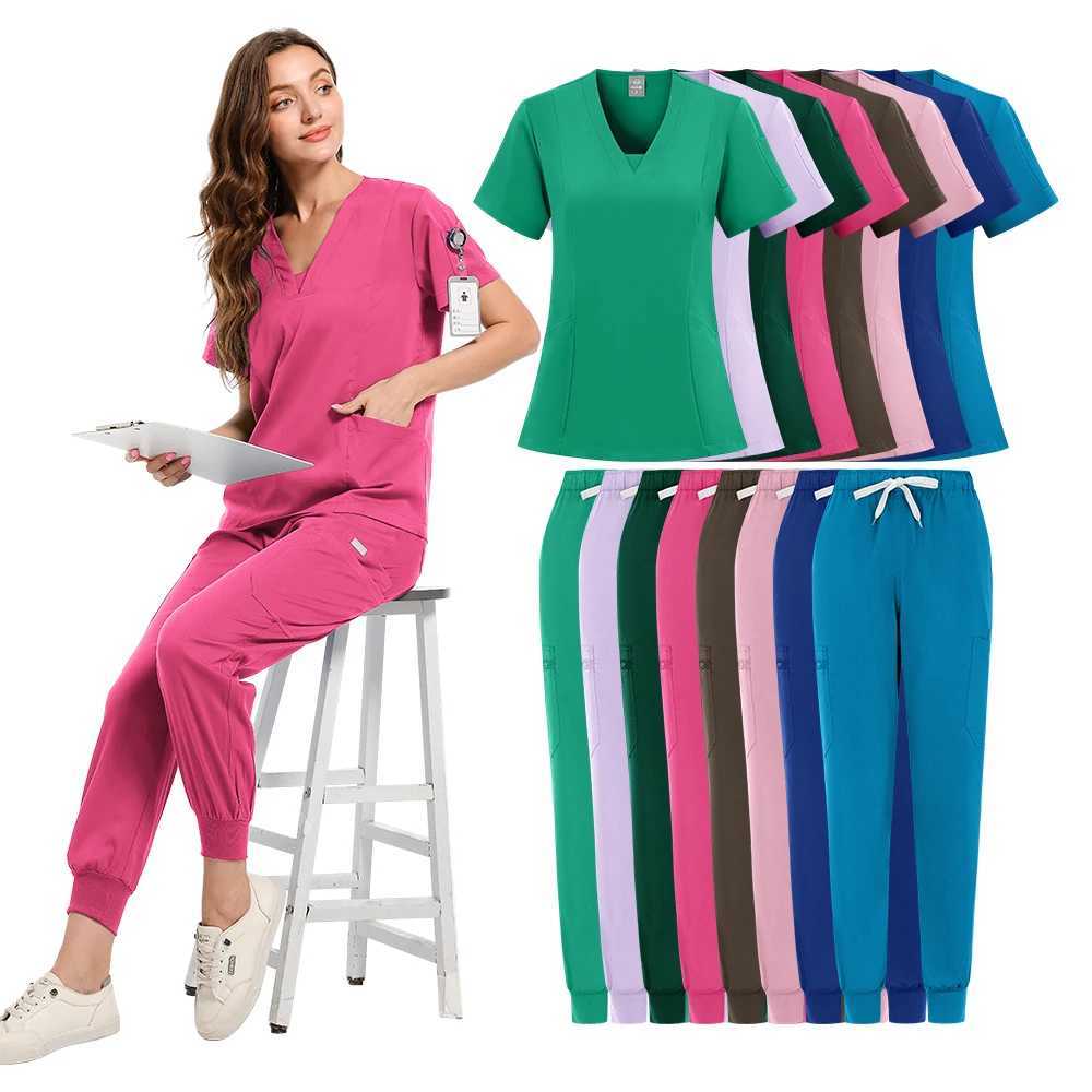 High Quty Uniforme Medical Nurse Uniform Scrub Set Women and Mens Modern V-Neck Top and Pant Hospital Workwear Doctor Suits X2504101