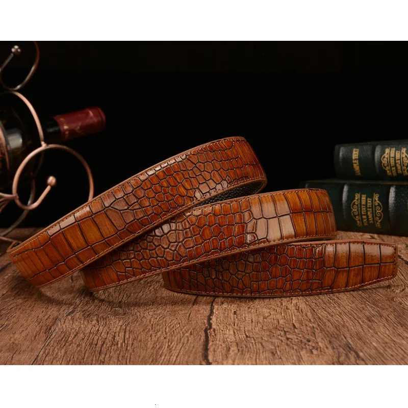 First Layer Crocodile Pattern Genuine Leather 35cm Mens Belt Body for High Quality No Buckle Strap Ceinture 251110