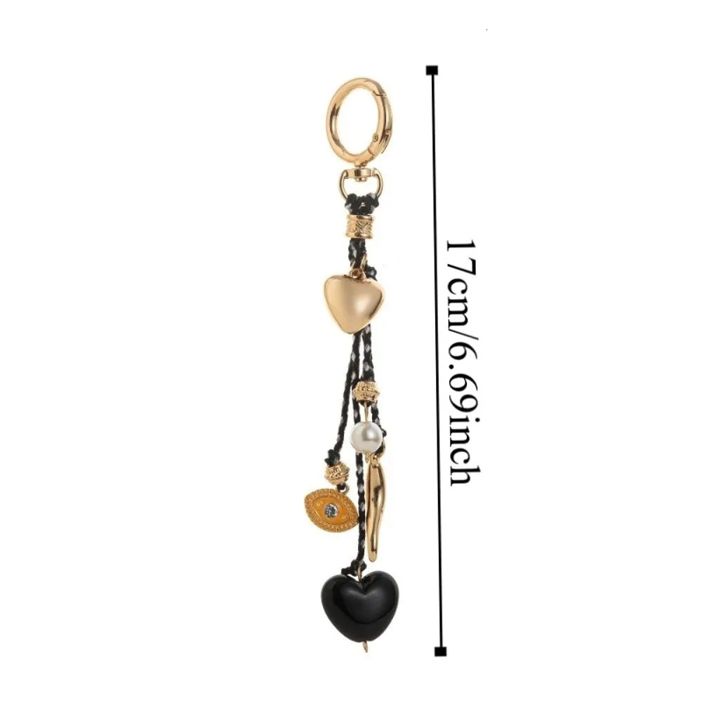 Ins Style Cute Love Heart Bag Pendant Pearl Braided Rope Fish Shape Key Chain Rhinestone Elegant Bag Hanging Ornaments Car Key 251110