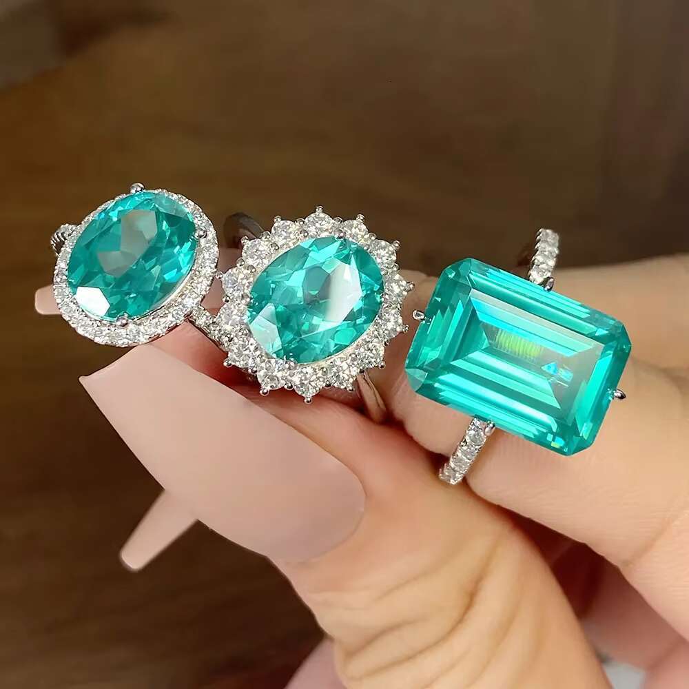 Factory Wholesale Wedding Jewelry 925 Silver Lab Grown Sapphire Emerald Gemstone Engagement Rings Classic VVS Moissanite Rings