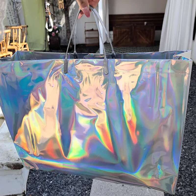 30Pcshigh-End Color Laser Handbag Sier Shopping Clothing Gift Shop Packaging Bag Waterproof Wedding Party Custom