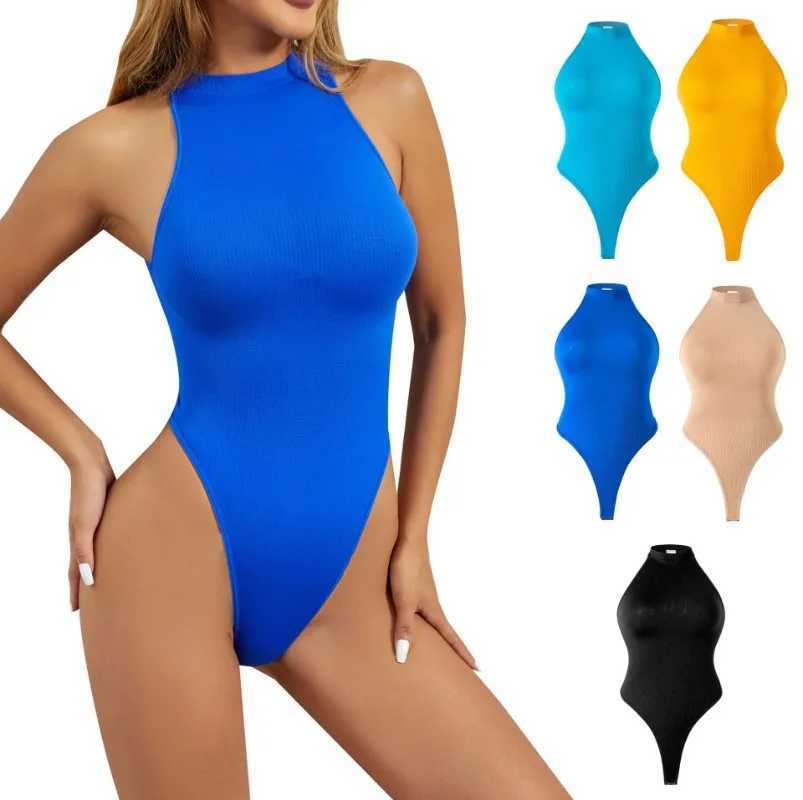 Womens seamless solid color yoga jumpsuit summer sleeveless and backless triangular sports casual jumpsuitW250411