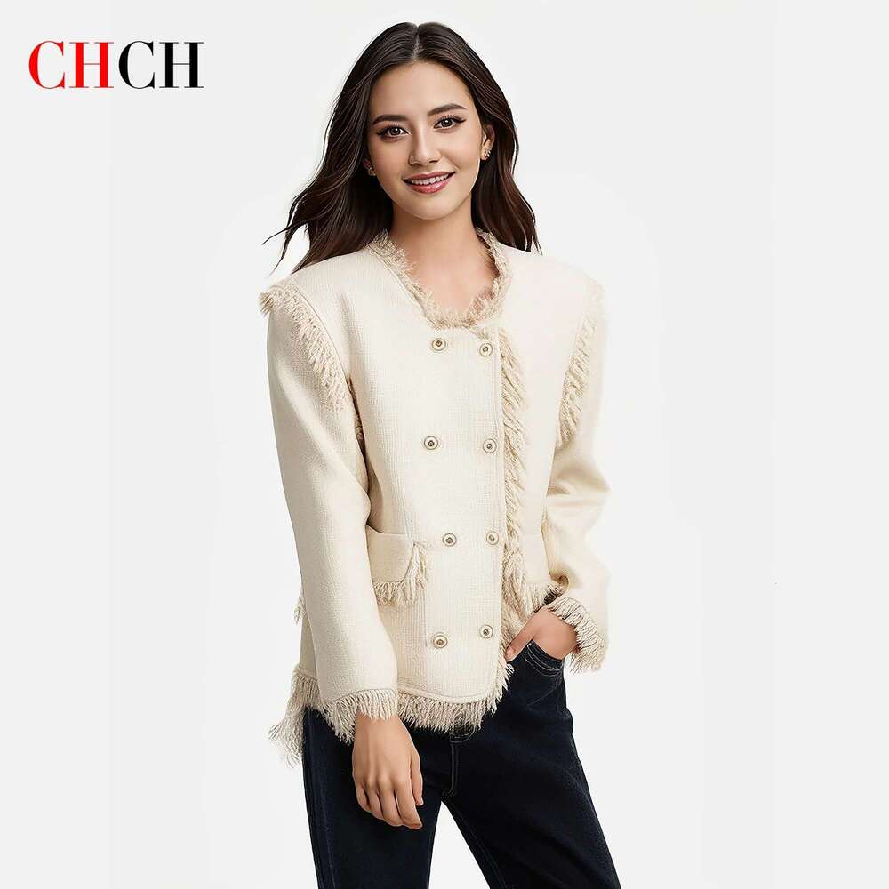CHCH Women's Coat 2024 Autumn New Beige Fragrant Short Commuter Business Top