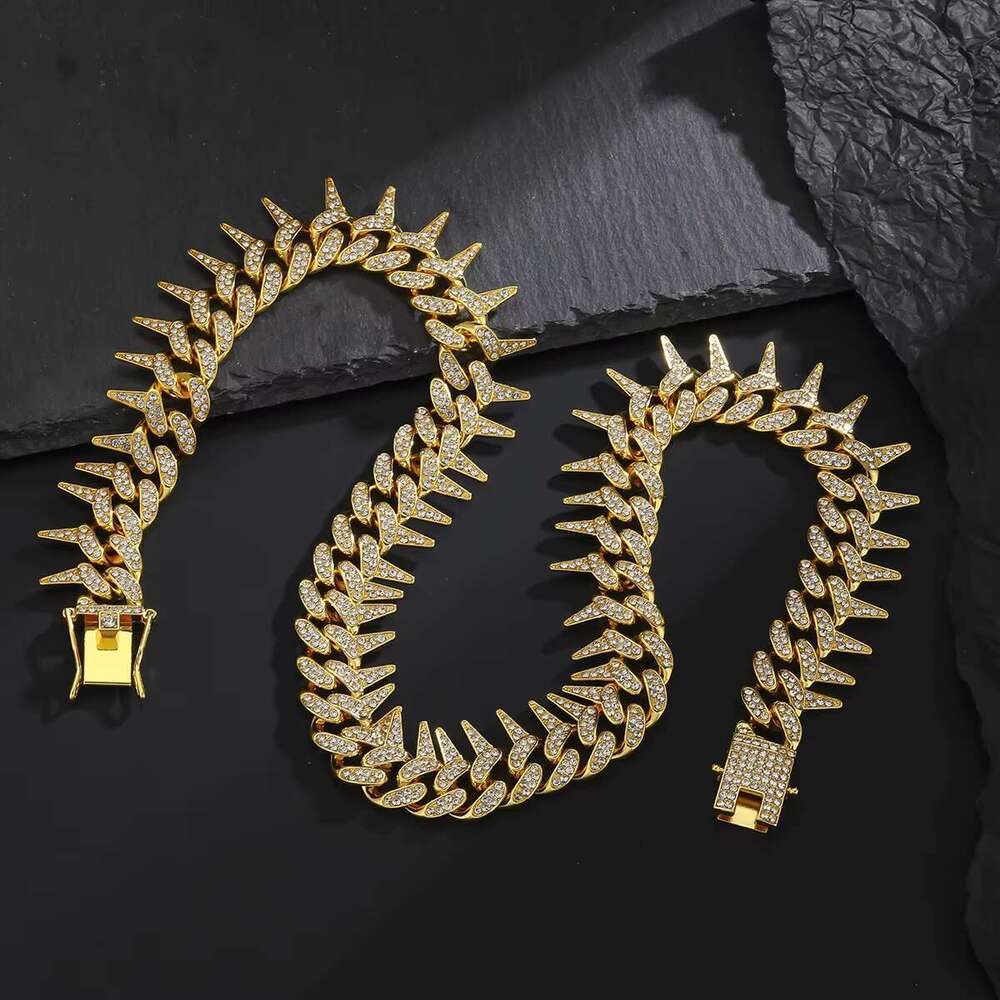 DHCollections 18mm Full Iced Out Prong Setting Thorns Miami Cuban k Chain for Men Hip Hop Necklace